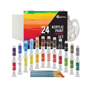 Bview Art Highly Pigmented 24 Vibrant Colors Acrylic Paint Set With 5 Pcs Paint Brush 1 Canvas Panel