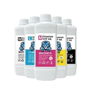 CMYK+White Water-Based Textile Pigment DTF Ink Set, 1000ml, for XP600/I3200 Heat Transfer Printers