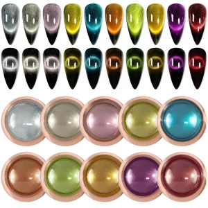 Cat Eye Chromium Nail Powder Chameleon Magnetic Powder 9D 10 Colors Mirror Effect Pigment