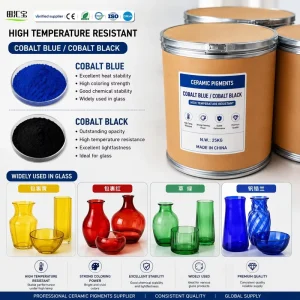 Ceramic Glaze Pigment Set Cobalt Blue Chrome Green and Encapsulated Yellow for Firing up to 1350 Degrees