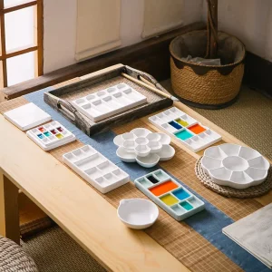 Ceramic Paint Palette 5-9″ 7-14 Well Watercolor Mixing Tray for Chinese Painting