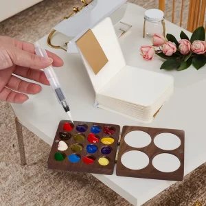 Children’s 16-Compartment Wooden Palette with 12 Colors 6ml Watercolor Pigment, Tear-Off Drawing Book Kit