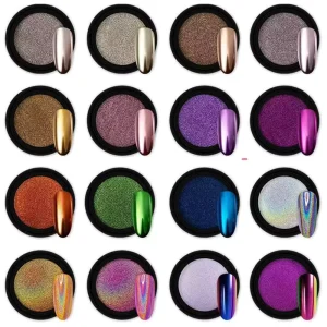 Chromium Metallic Mirror Nail Powder 16 Color Set Electroplating Magic Glitter Powder Inorganic Pigment Lehsheng Brand