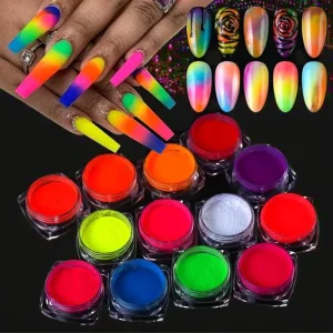 Colorful Gradient Iridescent Neon Nail Pigment, Mica Powder with TiO2, for Nail Art