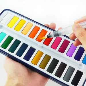 Custom 18-Color Solid Watercolor Set with Brush for Ages 8+