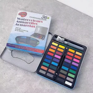 Custom 36 Colors Pigment Travel Watercolor Kits Portable Powder Solid Watercolor Paint with Brush