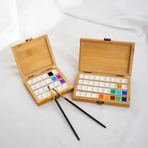 Custom Artist Painting Pigment Solid Watercolor Paint Wooden Box Set