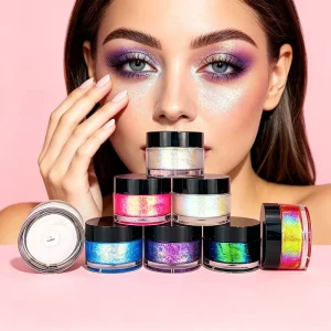 Custom Fluorescent Nightclub Sparkling Metallic Eyeshadow Body Glitter Gel Multi Chrome Chunky Glitter Iridescent Gel Eyeshadow