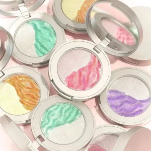 Custom High Pigment Chameleon Highlight Pressed Powder Multichrome Duochrome Highlighter Hybrid Highlighter Private Label