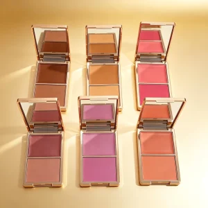 Custom Logo High Pigment Cream Pressde Powder Blush Palette Duo Long wearing Natural Pink Blusher Luxury Gold Cheek Makeup