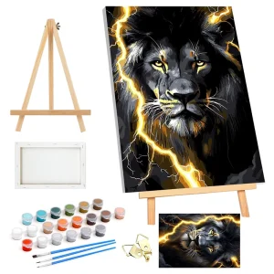 Custom Photo Framed Lion Paint by Numbers Kit with Canvas and Paint Brushes for Beginners
