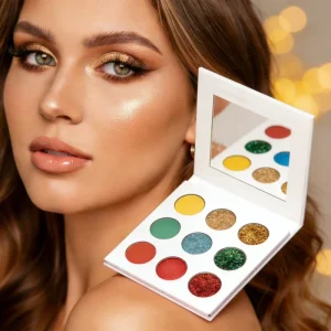 Custom Pink Eyeshadow Palette Deep Skin Tone High Shimmer Finish Dry Powder Eye Shadow Glitter Makeup Private Label