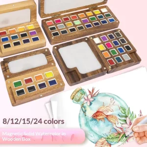 Custom Solid Watercolor Paints in Wooden Box Mini Walnut Color Other for Travel Sketching Direct From Manufacturer