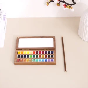 Customized Small Wooden Painting Box Watercolor Pigment Packaging Box Color Mixing Tray With Lid