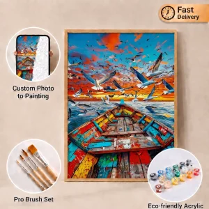DIY Frameless Sailboat Oil Painting Kit for Adults and Beginners