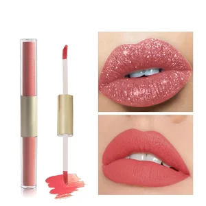 Double End Matte Liquid Lip Gloss High Pigment Color Charming Lip Liner Daily Makeup Long Lasting Moisturized