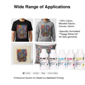 Enlite High Wash Fastness DTG Textile Ink for Epson F2100 Printer 500ml White and Color Water Based Pigment Ink for Cotton