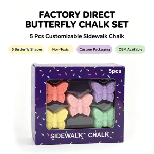 Factory Custom Non-Toxic Washable Butterfly-Shaped Sidewalk Chalk, 5-Piece Kids Outdoor Drawing Set