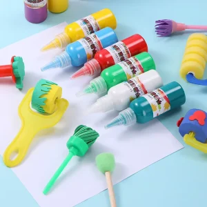 Factory Direct Washable Acrylic Pigments 12 Color Finger Set for Kids Non Toxic Art Supplies Sponge Brushes Canvas Glass