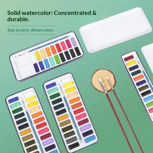Factory OEM Portable 12/24-Color Solid Watercolor Pigment Set for Children’s Painting and Sketching