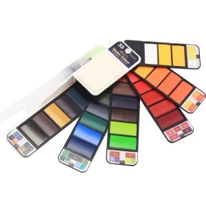 Factory Stock Fan-Shaped Foldable Solid Watercolor Pigment Set, 09 Colors
