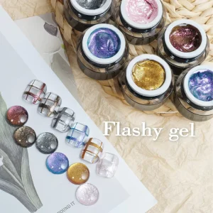 Flashy Gel Polish OEM ODM High Density Luxury Platinum Gel Polish Nail Art Paints Private Label Shiny Glitter Flash Gel Polish