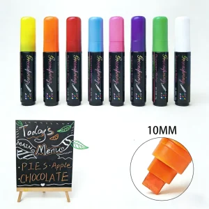 Fluorescent Liquid Chalk Marker, Erasable 10mm Wide Tip, DIY Pen Set for Window Glass and Whiteboard