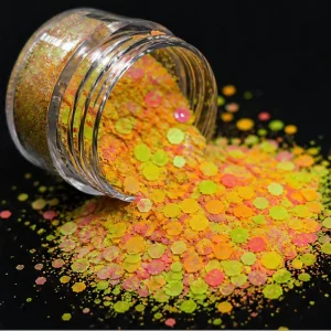 Fluorescent Neon Matte Chunky Glitter Mixed Size Hexagon Flakes For Nail Art Resin Crafts