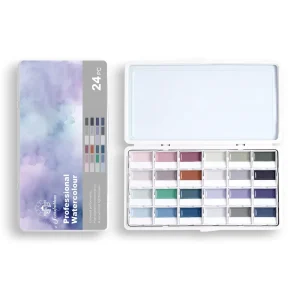 Fontainebleau 24 Colors Opaque Semi Solid Watercolor Paint Set Professional for Art Painting