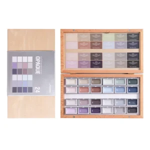 Fontainebleau Professional Semi solid 24 Color Artist Water Colour Paint Set Wood Box Watercolour Pan Paint Set