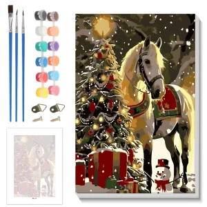 Framed Horse Custom Photo Paint by Numbers Kit with Canvas and Paint Brushes