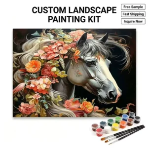 Framed Horse DIY Paint by Numbers Kit with Canvas and Paint Brushes for Beginners