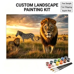 Framed Lion Paint by Numbers Kit with Canvas and Paint Brushes for Beginners