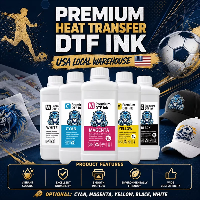 Free Sample Inkjet Printer DTF Ink Set 1000ML 5 Colors CMYKW Pigment Ink for All Inkjet Film Printers