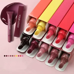 Fruit Scent Vegan Moisturizing Liquid Lip Glow Tint Gloss Private Label Colored Lip Pomade Peptide Lip Balm Oil