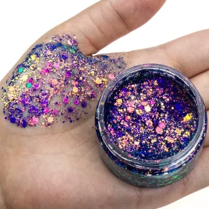 GP High Quality Waterproof Non Toxic Washable Vegan Duo chrome Chunky Glitter Gel Chameleon Metallic Cosmetic Flakes Cream