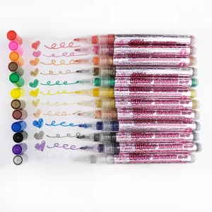 Glitter Markers Plastic Write on Any Surface 12 Color Marker Pen Colored Permanent Children Paint Marker School Paper Box