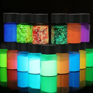 Glow in the Dark Pigment Powder 15 Jar 12 Color Glow Pigment and Flake with UV Lamp Epoxy Resin Luminous Powder
