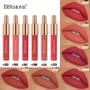 Gold Dropper Cap Silky Matte Lipstick 24H Waterproof High Pigment 6 Shades OEM ODM Private Label Customized Logo