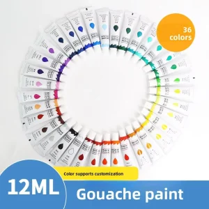 Gouache Pigment 12ML Aluminum Plastic Tube Kids Art Painting Grade High Color Transparency Water Based 36 Colors Available Bulk