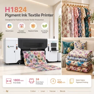 H-1824 New 1.8m 24 Ricoh Gen6 Heads Belt Type Pigment Ink Digital R2R Textile Printing Machine for Poly Cotton Hoodie
