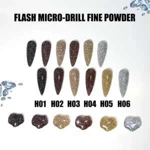 H01-06 Flash Micro-Drill Fine Powder Reflective Nail Glitter Disco Sparkly Pigment TPO-Free MSDS