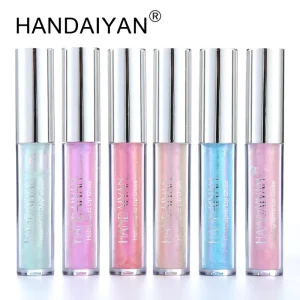 HANDAIYAN New Glitter Vegan Shimmer High Pigmented Mermaid Color Oil Based Long Lasting Hydrating Lip Gloss Makeup Cosmetics