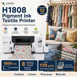 HEASY H 1808 Automatic New 1.8m 8 Ricoh Gen6 Heads Belt Type Pigment Ink Digital Fabric Printing Machine for Wool Cotton Uniform