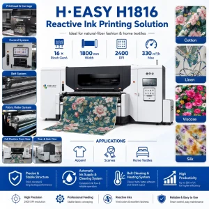 HEASY H 1816 Automatic New 1 Year 180cm 16 Heads Belt Type Reactive Ink Digital Textile Printer for Cotton Silk Fashion Fabric