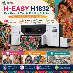 HEASY H 1832 32 Heads 2400DPI Belt Type Reactive Ink Direct to Fabric R2R Textile Printer for Cotton Silk Apparel Dress New