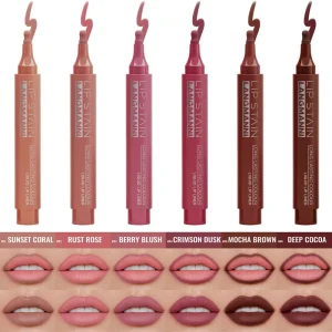 High Pigment Lip Tint Stain Smooth Liquid Lipstick and Liner Pen 6 Shades Waterproof Long Lasting Mineral Lip Gloss