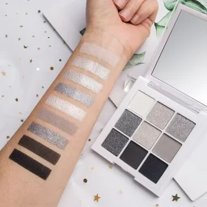High Pigmented Mini Grey Silver 9 Color Cool Tone Neutral Matte Glitter Smokey Eyeshadow Palette Private Label
