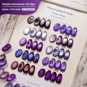 JTING 10colors Purple Gemstone Cat Eye Gel Nail Polish Purple Magnetic Cat Eye TPO Hema Free OEM ODM Nail Polish Bottle Uv Gel