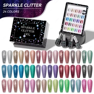 JTING Popular Hot Selling 24colors High Shiny Platinum Gel Set Box Vegan Hema Free Platinum Glitter Gel Nail Polish Collection